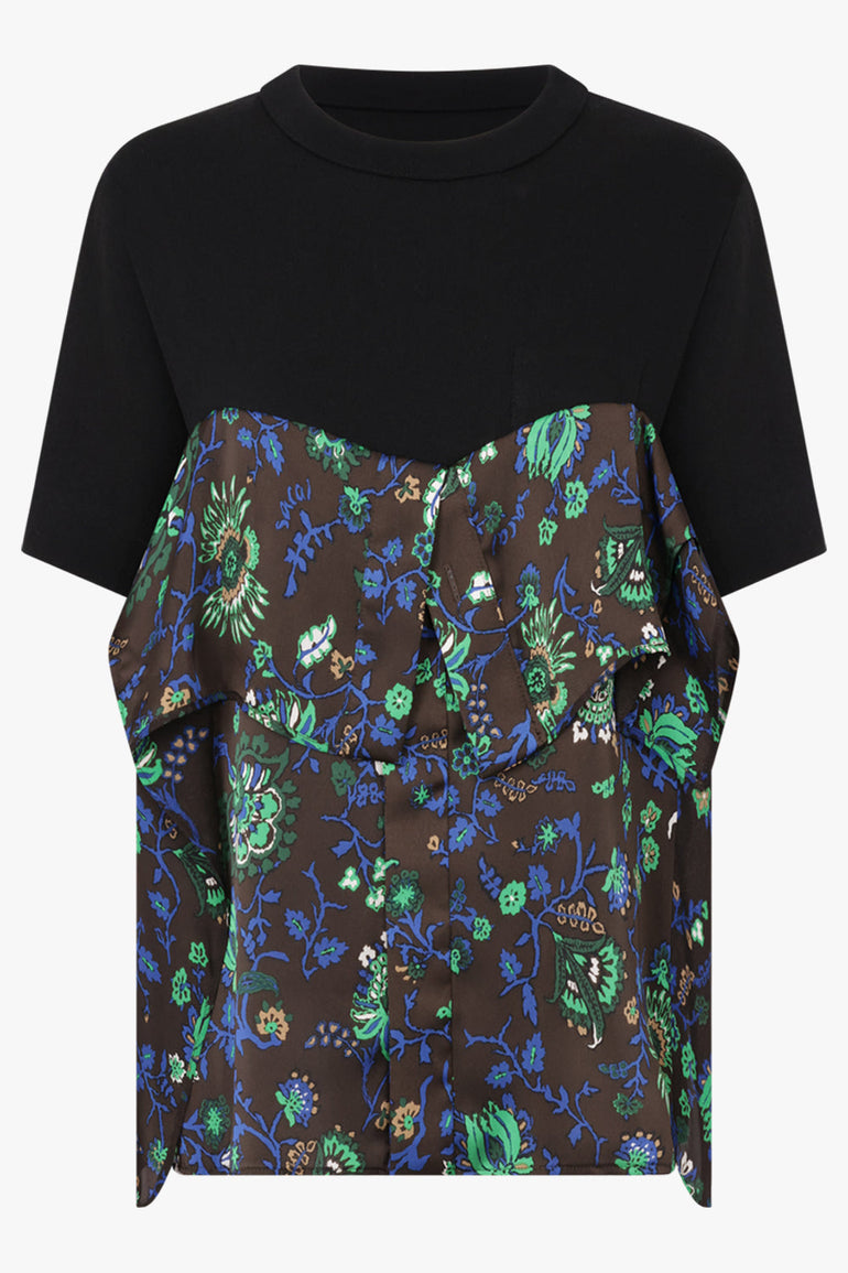 Sacai Floral Print Panel T-Shirt in Brown/Multi