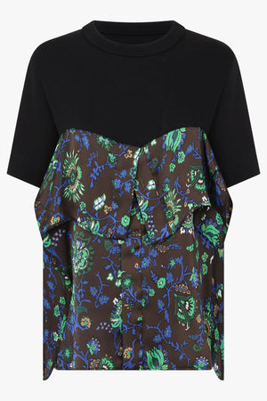 Sacai Floral Print Panel T-Shirt in Brown/Multi