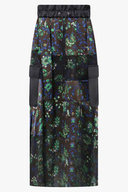 Sacai Floral Print Sheer Panel Midi Skirt in Brown/Multi