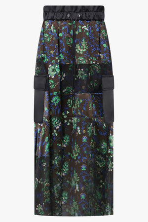 Sacai Floral Print Sheer Panel Midi Skirt in Brown/Multi