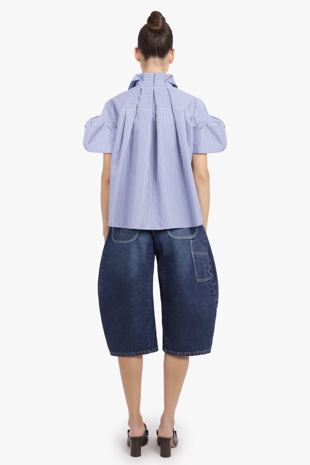 SACAI RTW S/S Stripe Shirt With Puff Sleeves | Blue