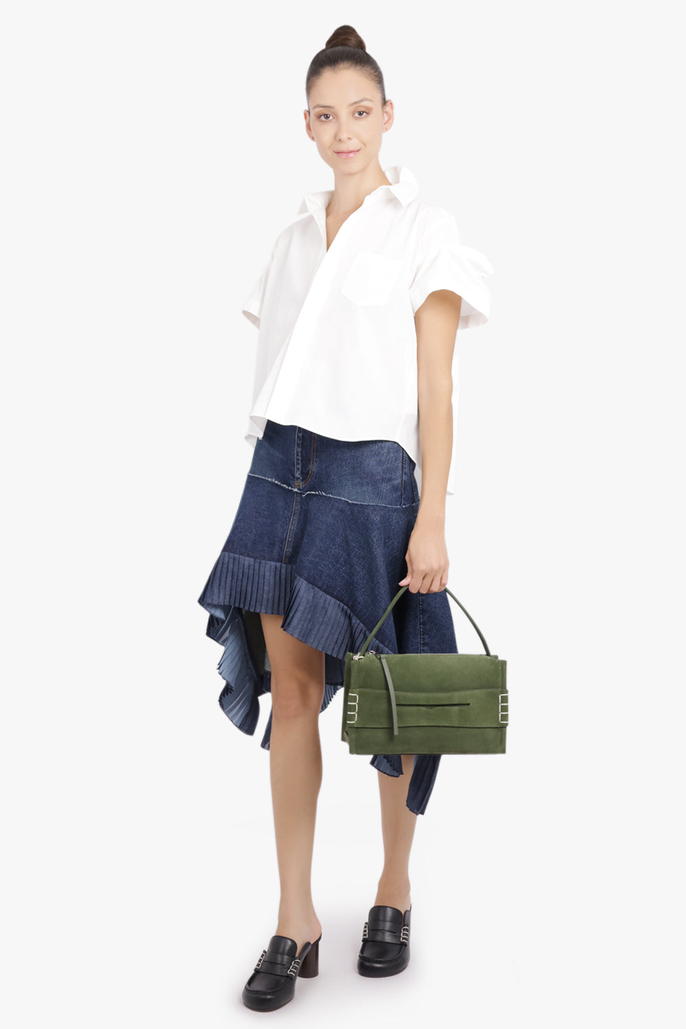 SACAI RTW Asymmetric Denim Skirt with Pleated Hem | Blue
