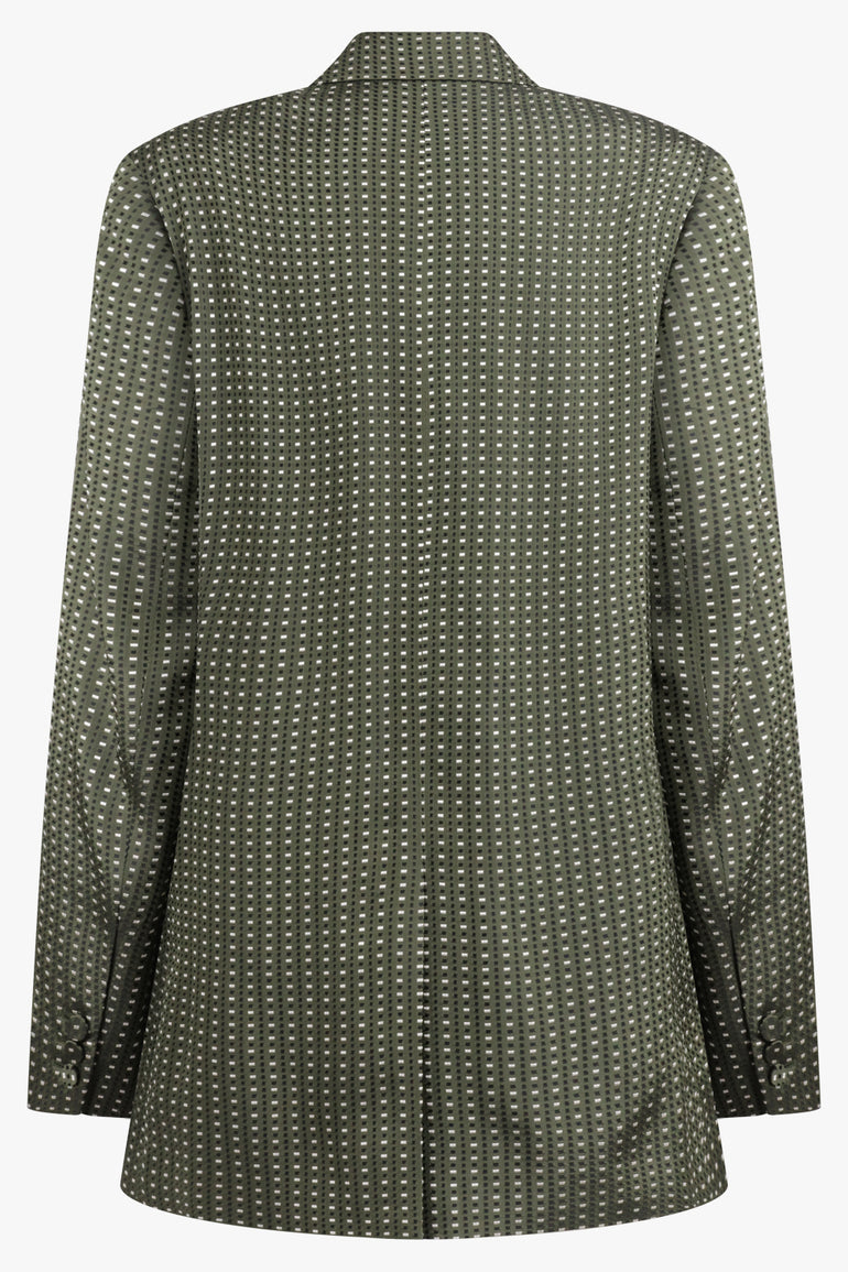 DRIES VAN NOTEN RTW Birdys Square Print Single Breast Jacket | Khaki