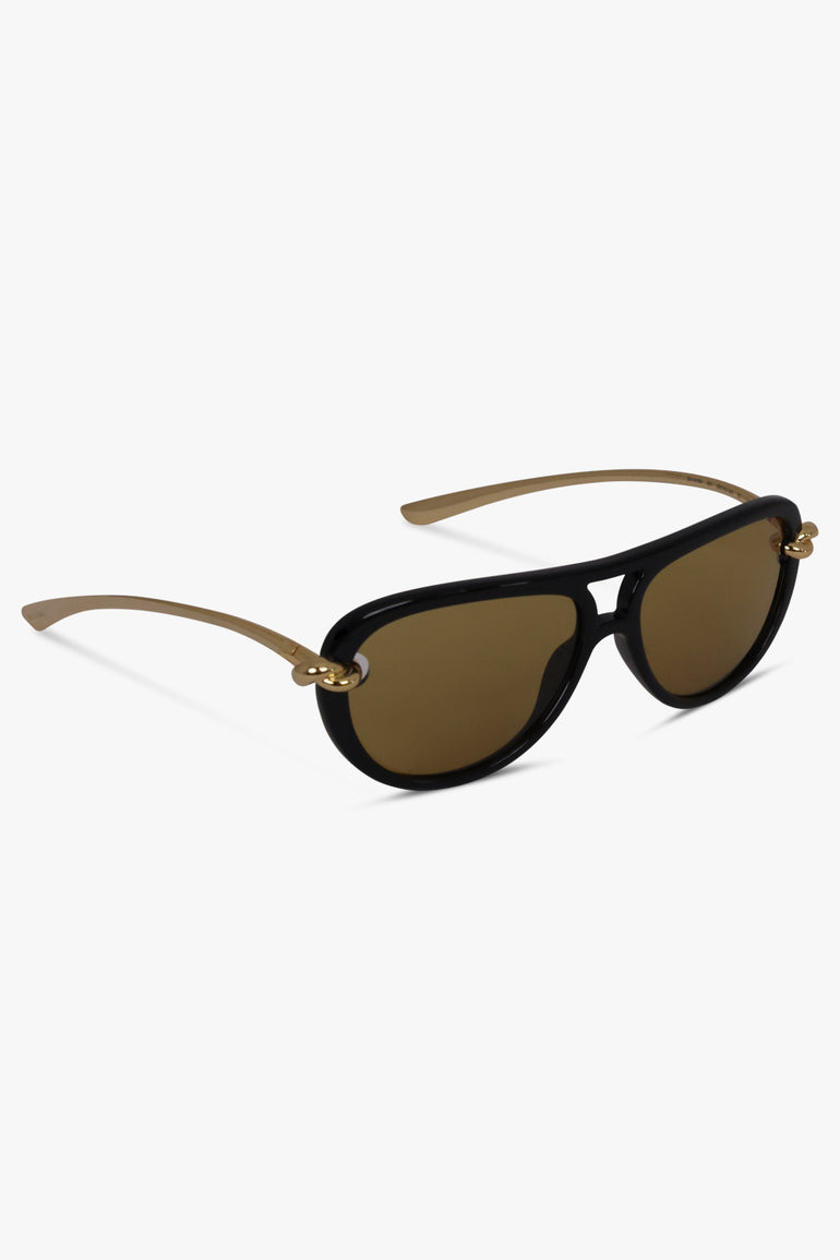 BOTTEGA VENETA SUNGLASSES BLACK / Black/Yellow/Gold BV1418S Knot Sunglasses | Black/Yellow/Gold