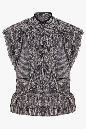 Tweed Fringe crop Vest | Grey
