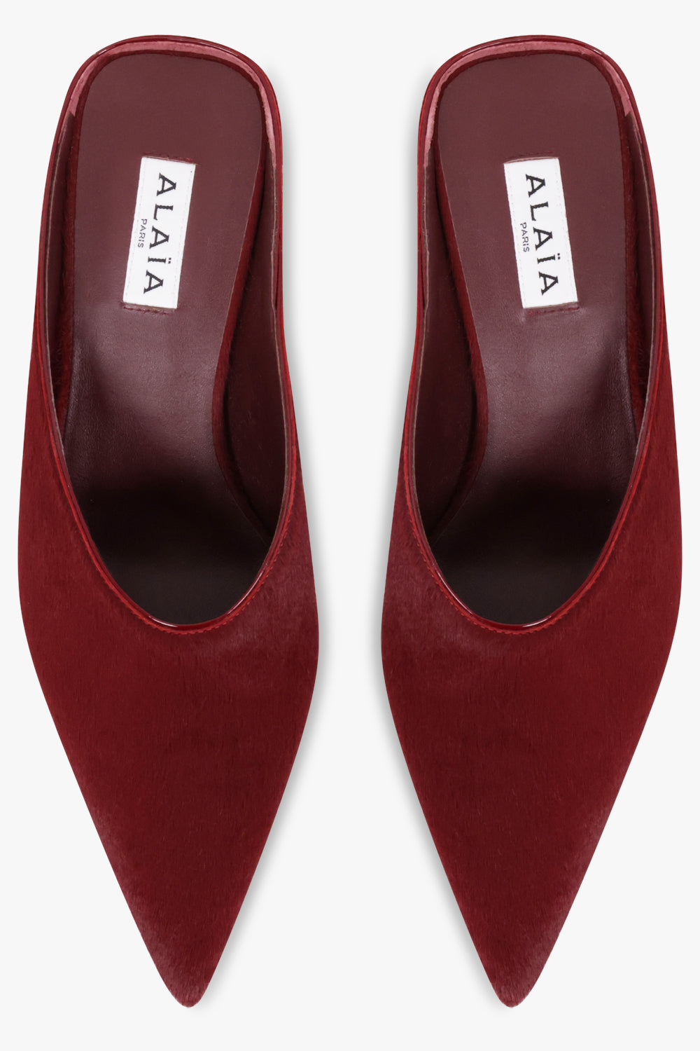 Alaïa Wedge 75mm Calf Hair Mules in Cherry Red