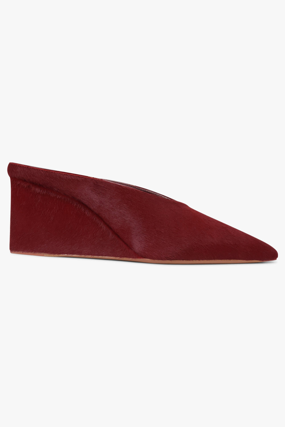 Alaïa Wedge 75mm Calf Hair Mules in Cherry Red
