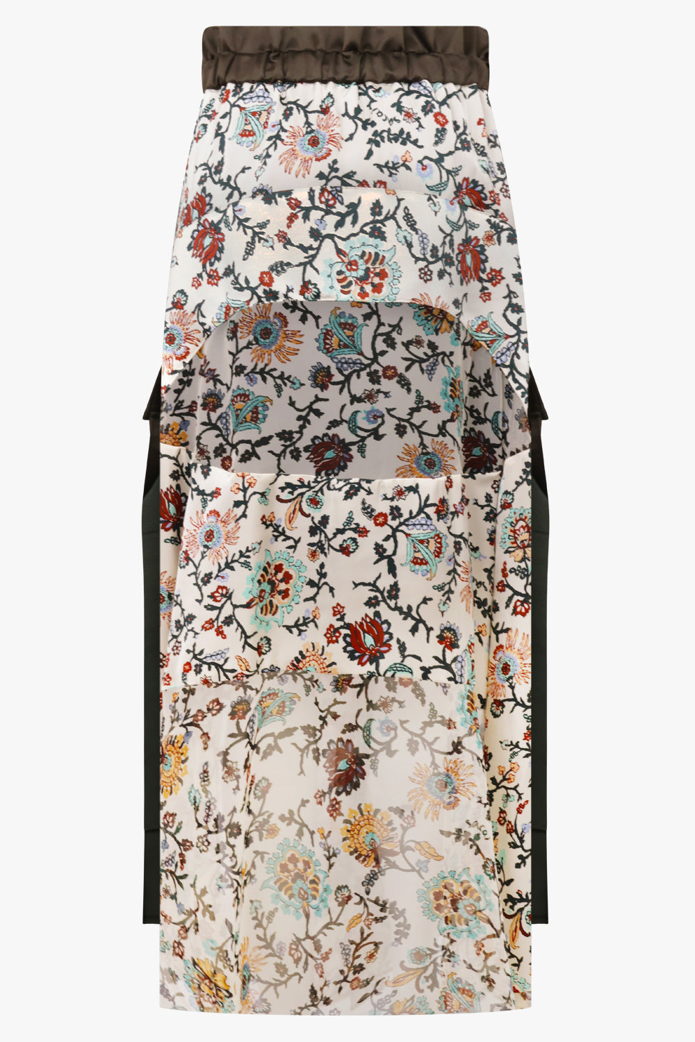 Sacai Floral Print Sheer Panel Midi Skirt in Ivory/Multi