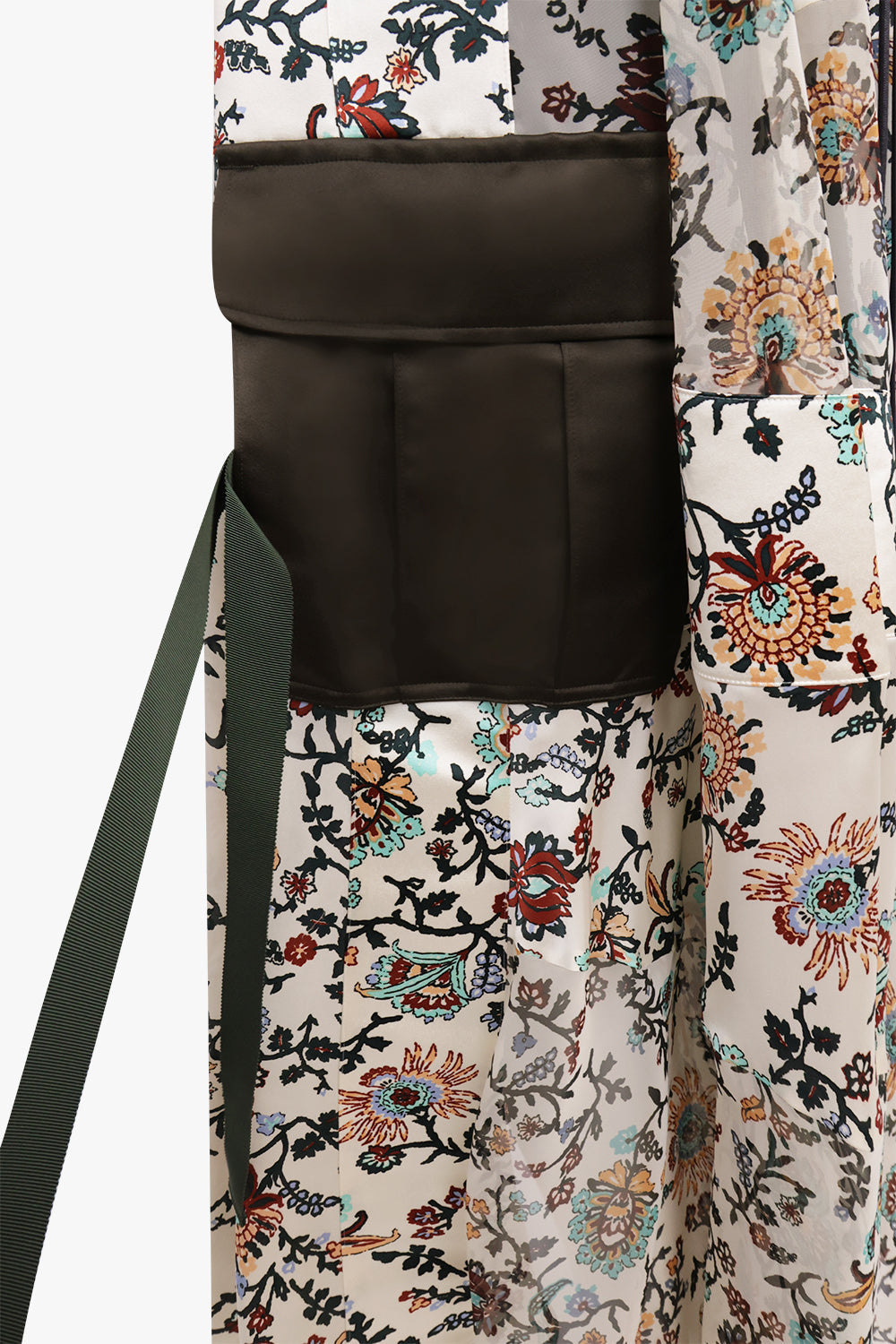 Sacai Floral Print Sheer Panel Midi Skirt in Ivory/Multi