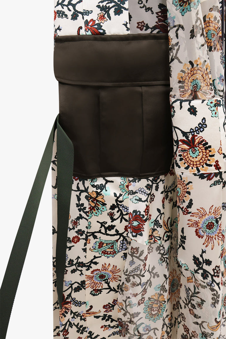Sacai Floral Print Sheer Panel Midi Skirt in Ivory/Multi