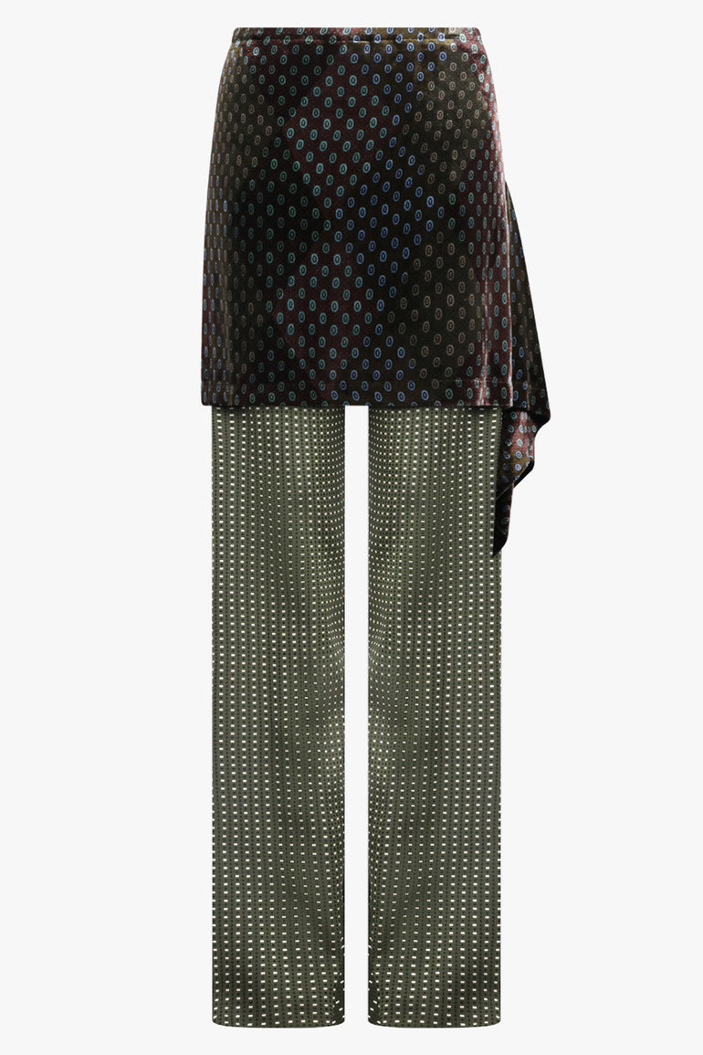DRIES VAN NOTEN RTW Pritty Square Print Pant With Tie Mini Skirt | Khaki