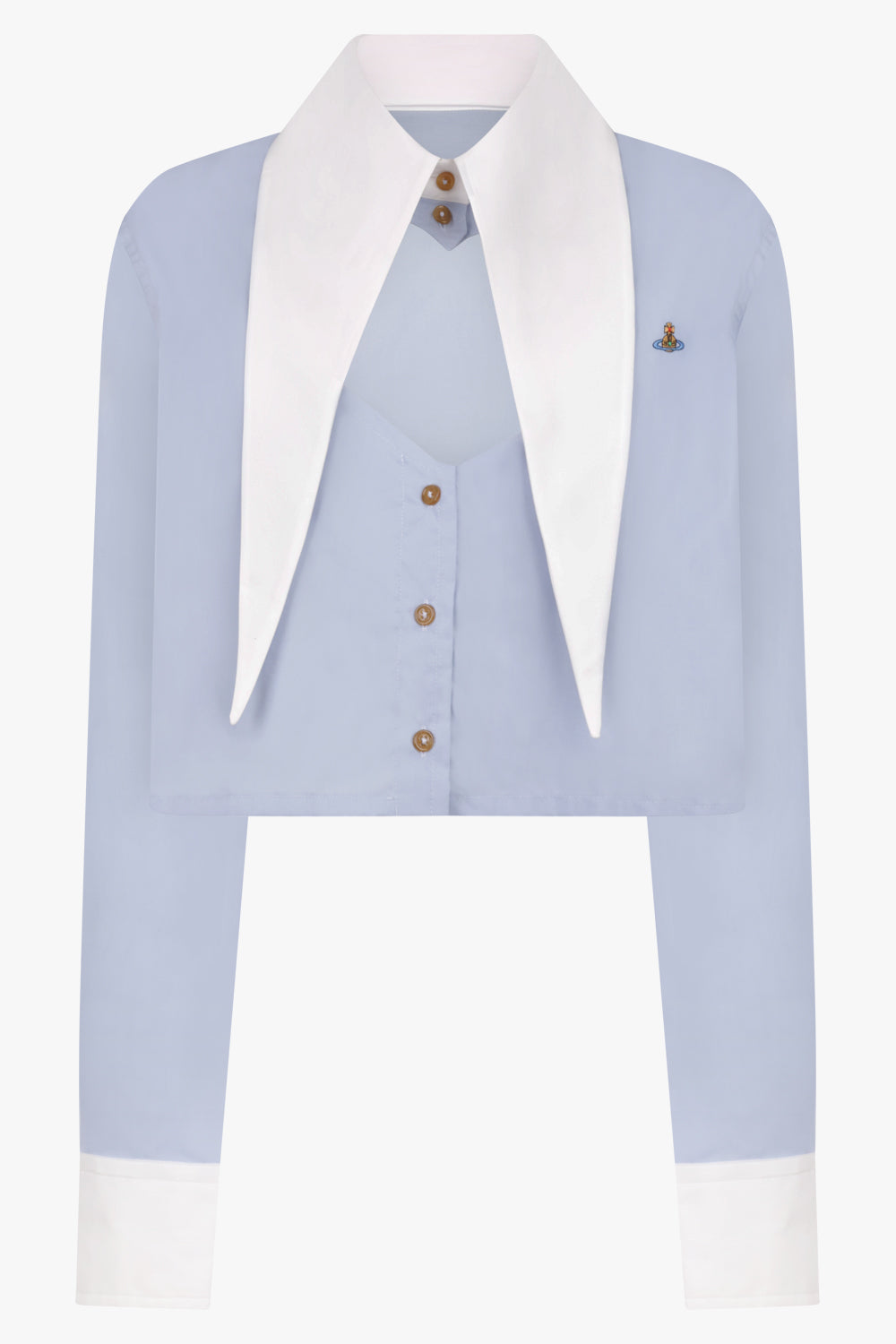 VIVIENNE WESTWOOD RTW Cut Off Heart Crop Shirt | Blue/White