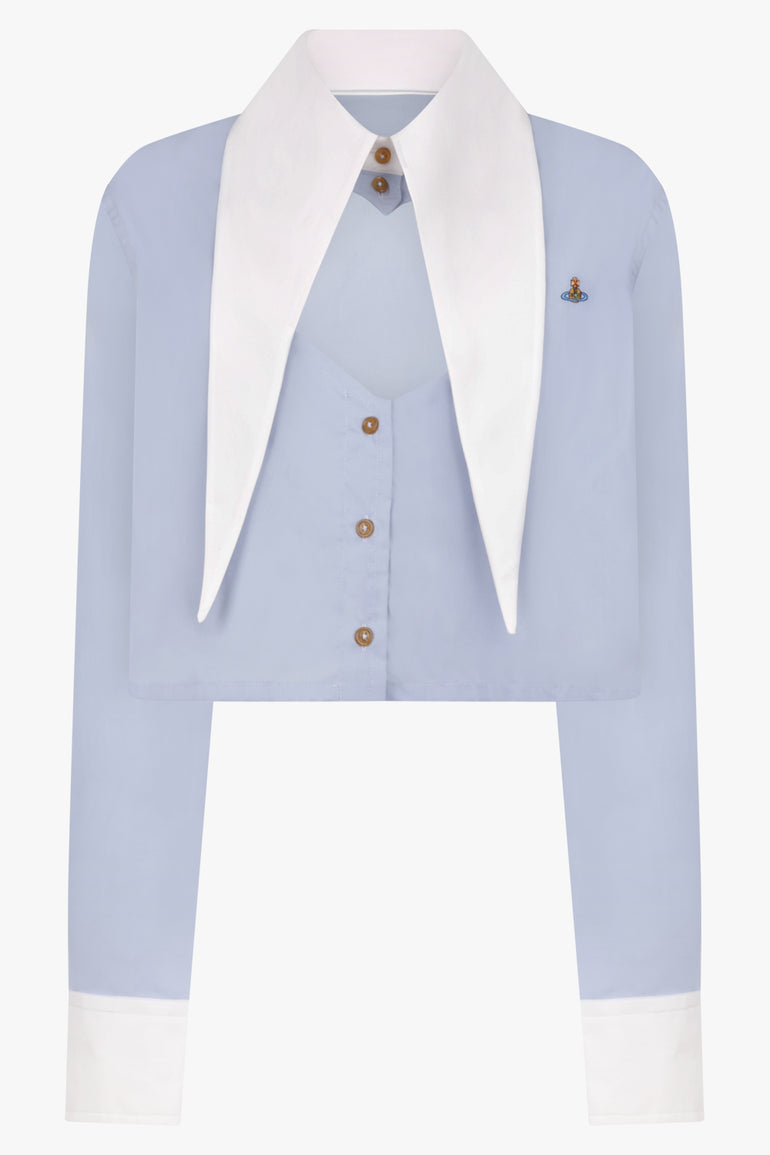 VIVIENNE WESTWOOD RTW Cut Off Heart Crop Shirt | Blue/White