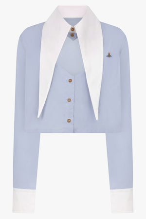 VIVIENNE WESTWOOD RTW Cut Off Heart Crop Shirt | Blue/White