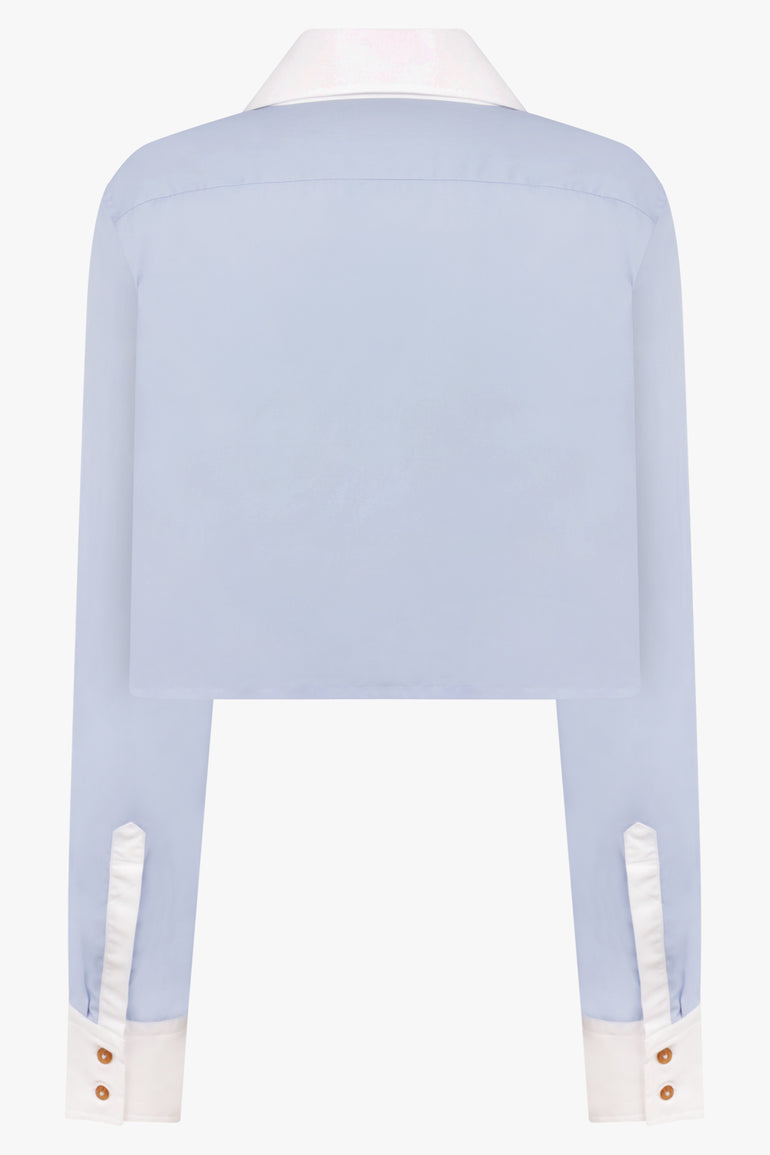 VIVIENNE WESTWOOD RTW Cut Off Heart Crop Shirt | Blue/White
