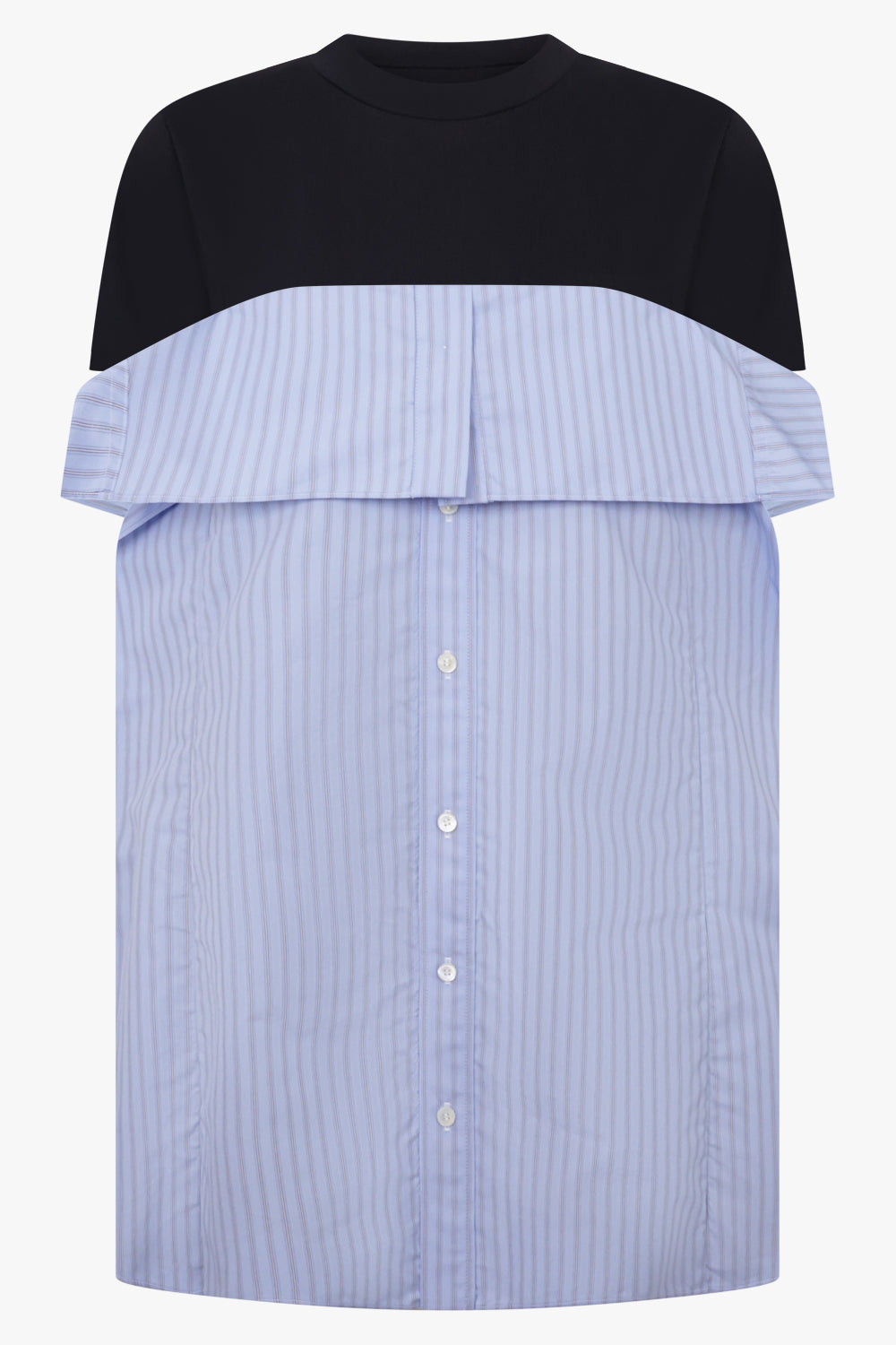 Sacai Long T-Shirt X Stripe Shirt Panel in Navy/Light Blue