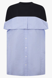 Sacai Long T-Shirt X Stripe Shirt Panel in Navy/Light Blue