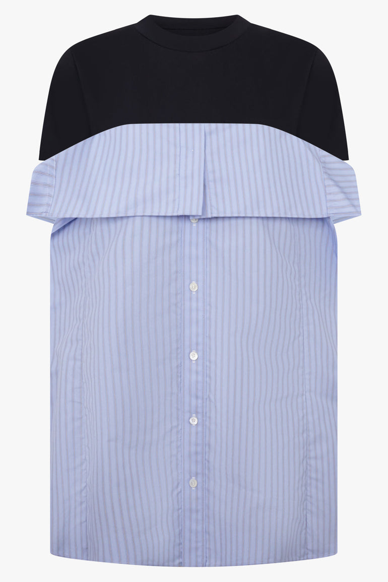 Sacai Long T-Shirt X Stripe Shirt Panel in Navy/Light Blue