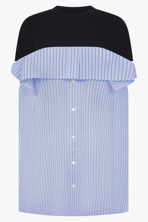 Long T-Shirt X Stripe Shirt Panel | Navy/Light Blue