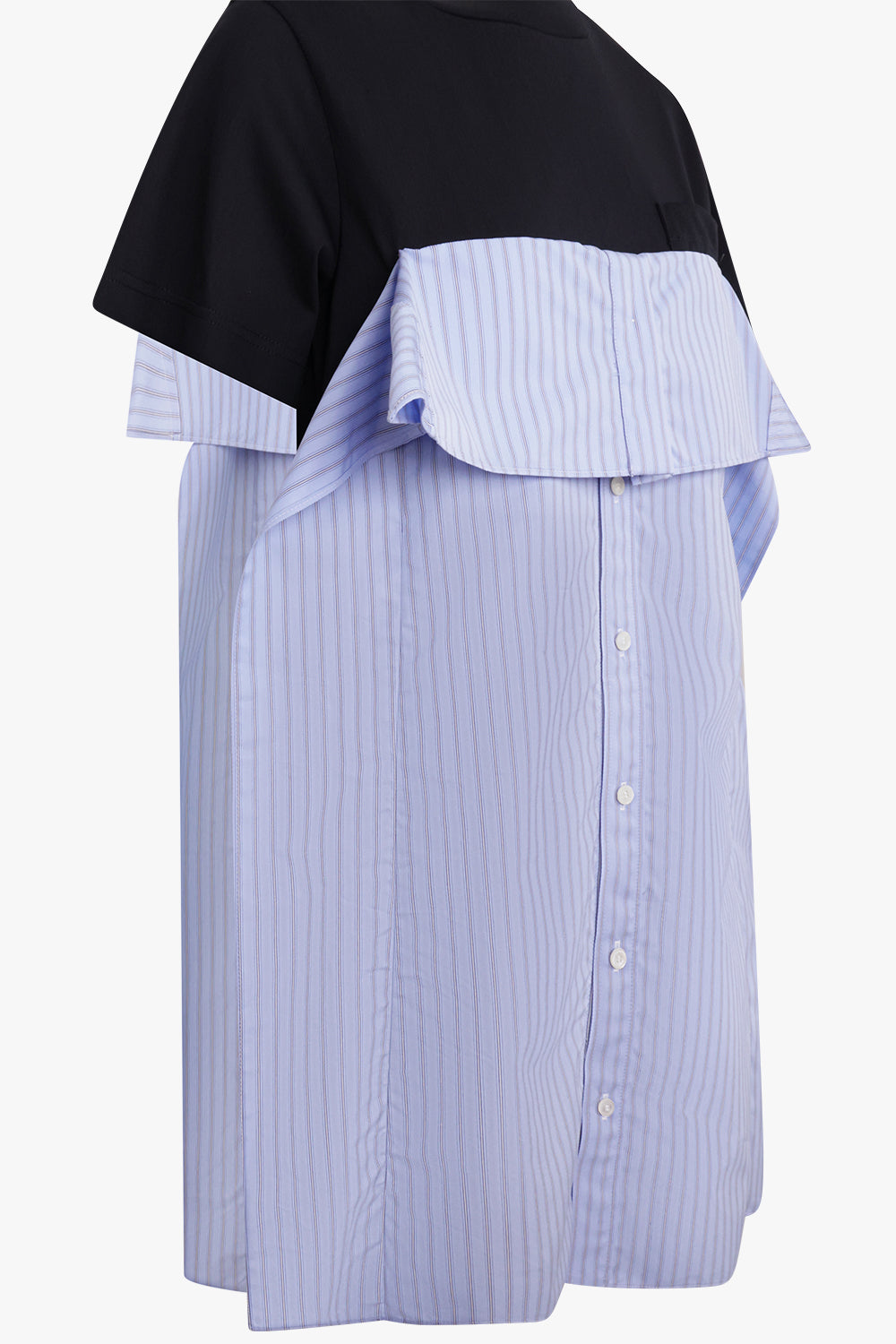 Sacai Long T-Shirt X Stripe Shirt Panel in Navy/Light Blue