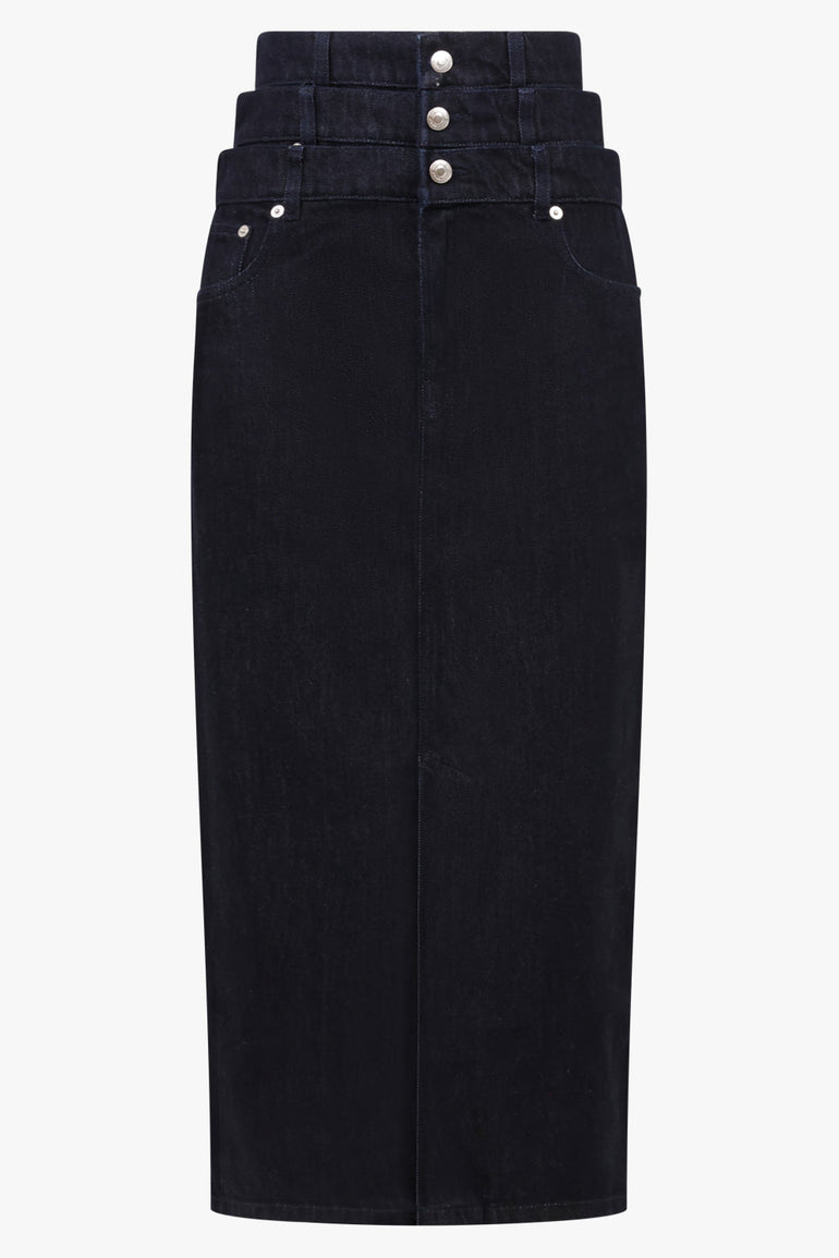 Viktor & Rolf Triple Layer Long Denim Skirt in Indigo