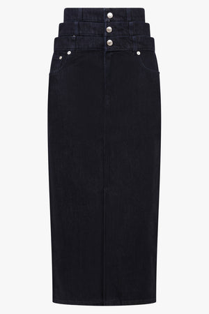 Viktor & Rolf Triple Layer Long Denim Skirt in Indigo
