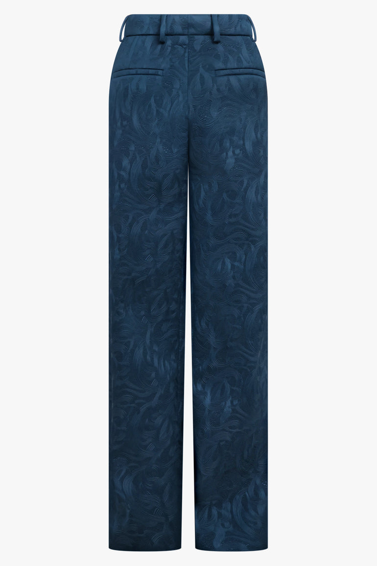 DRIES VAN NOTEN RTW Paxy Embossed Swirl Straight Leg Pant | Petrol Blue