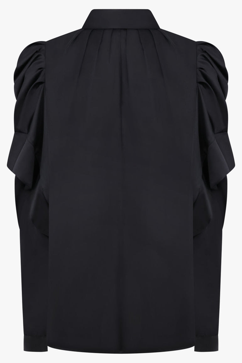 Noir Kei Ninomiya Gathered X Pleat Sleeve Shirt in Black