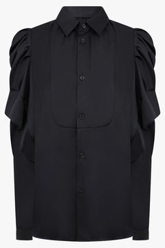 Noir Kei Ninomiya Gathered X Pleat Sleeve Shirt in Black