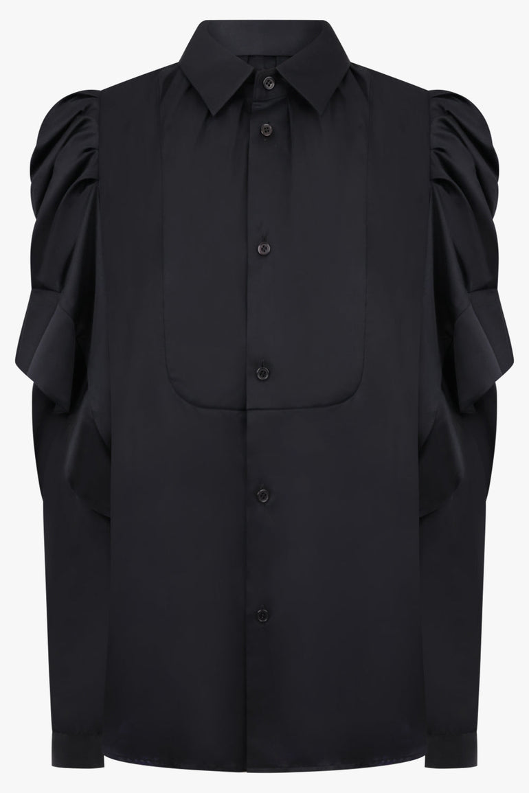 Noir Kei Ninomiya Gathered X Pleat Sleeve Shirt in Black