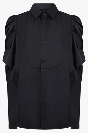 Noir Kei Ninomiya Gathered X Pleat Sleeve Shirt in Black