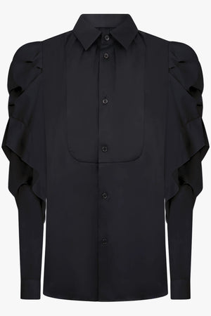 Gathered  X Pleat Sleeve Shirt | Black