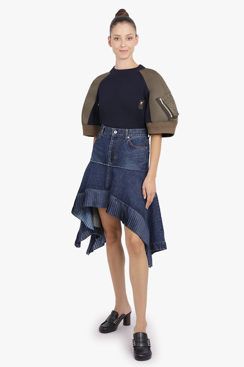 SACAI RTW S/S Contrast Sleeve Top | Navy/Khaki