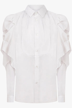 Gathered X Pleat Sleeve Shirt | White