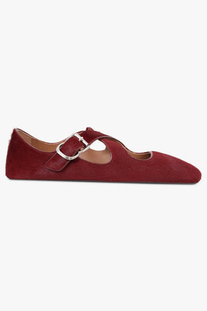 Criss Cross Calf Hair Ballet Flats | Cherry Red