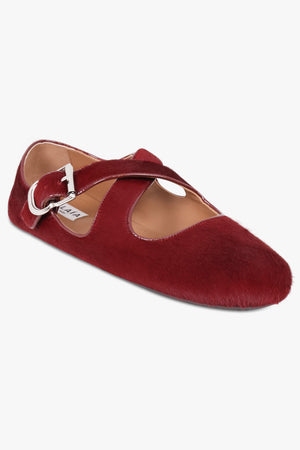 Criss Cross Calf Hair Ballet Flats | Cherry Red