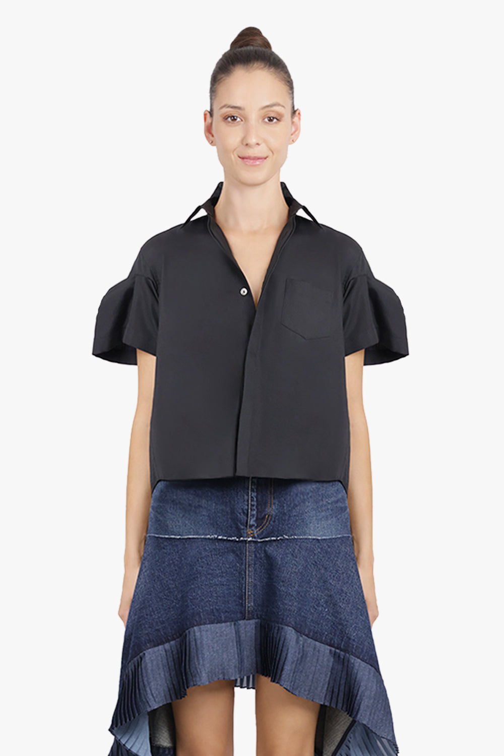 SACAI RTW S/S Shirt With Puff Sleeves | Black