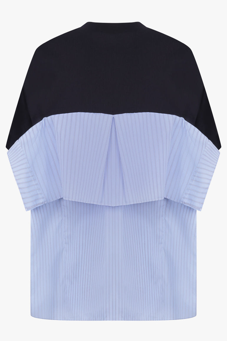 Sacai T-Shirt X Stripe Shirt Panel in Navy/Light Blue