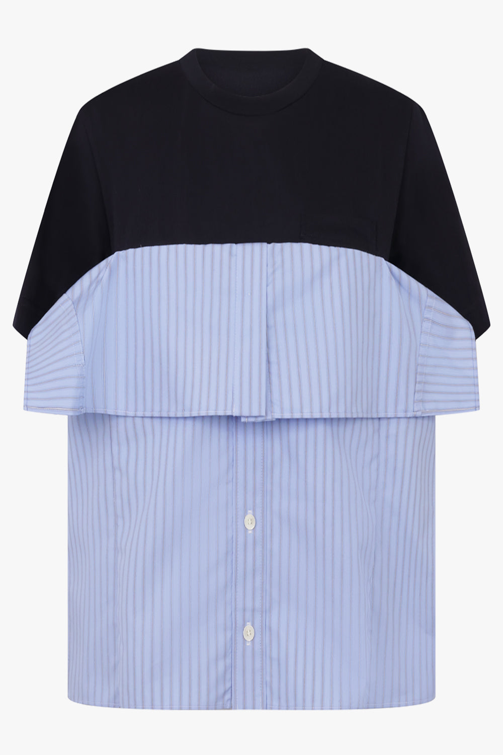Sacai T-Shirt X Stripe Shirt Panel in Navy/Light Blue