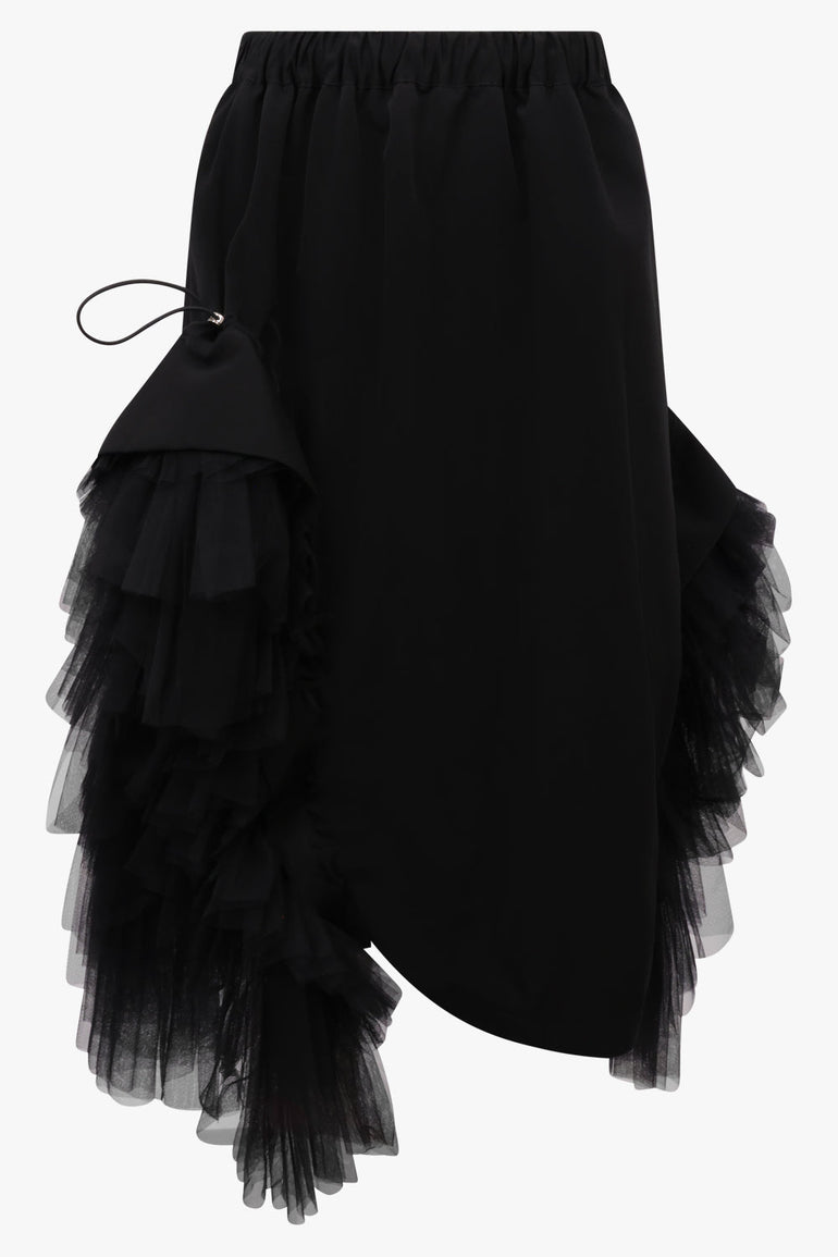 Noir Kei Ninomiya Asymmetric Tulle Ruffle Skirt in Black