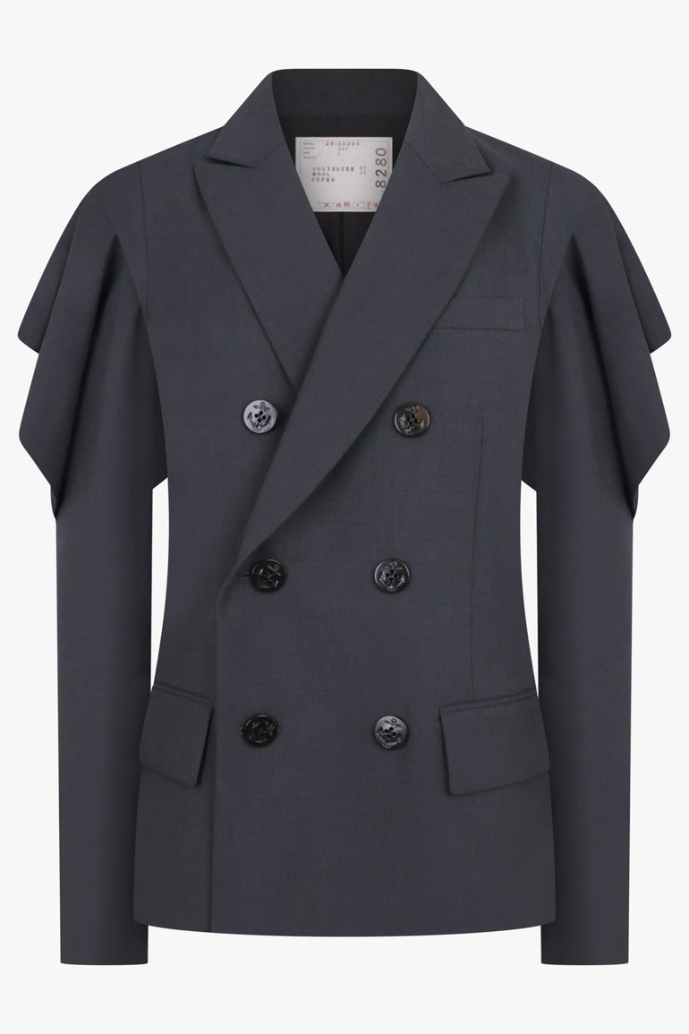 SACAI RTW Suiting Double Breast Jacket With Cowl Sleeves | Grey