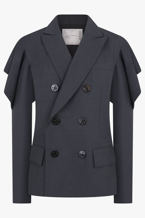 SACAI RTW Suiting Double Breast Jacket With Cowl Sleeves | Grey