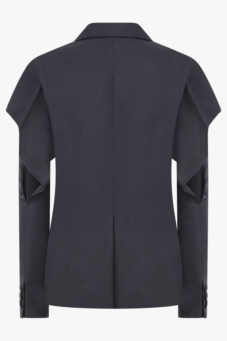 SACAI RTW Suiting Double Breast Jacket With Cowl Sleeves | Grey