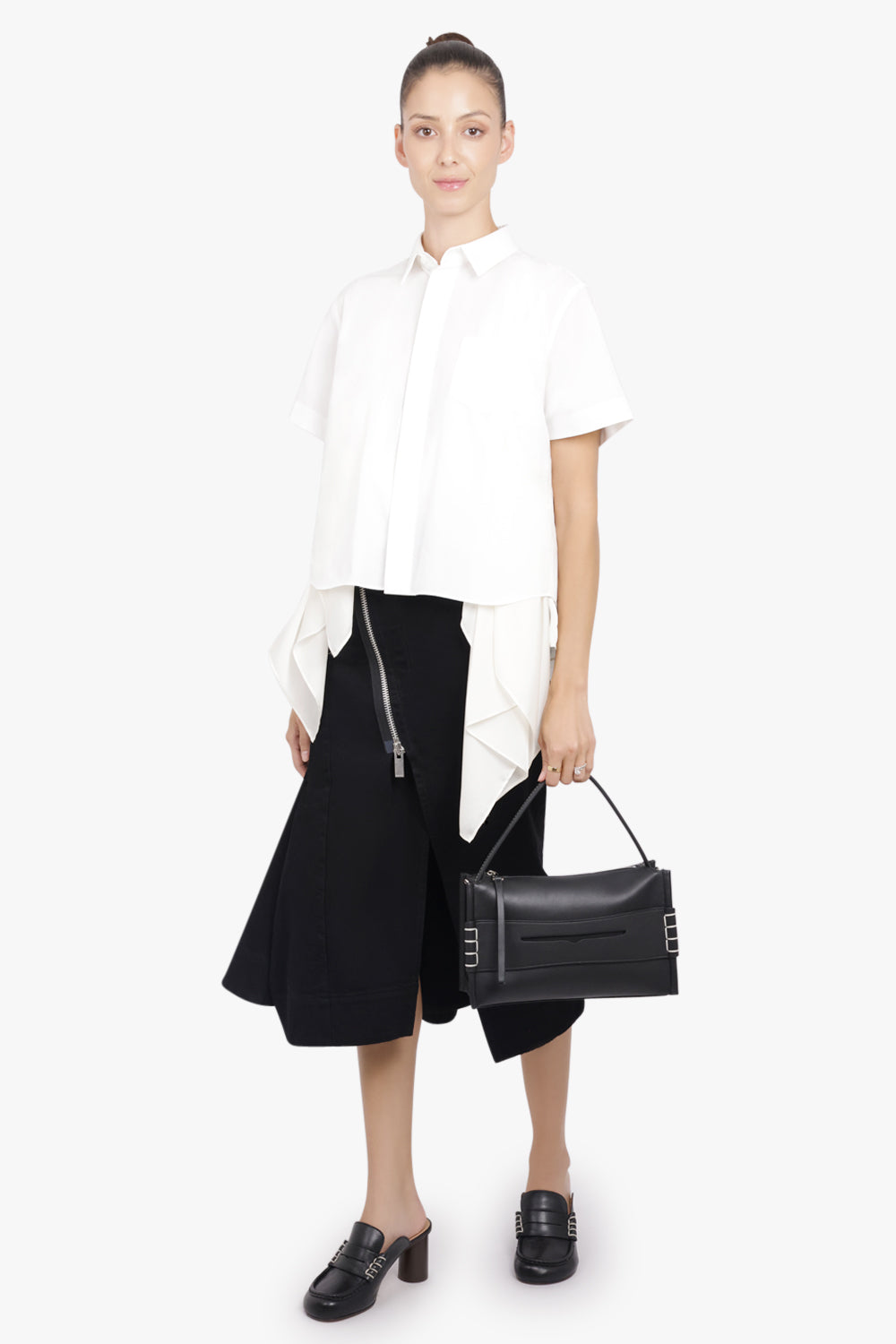 SACAI RTW S/S Shirt With Drape Panel Detail | Off White