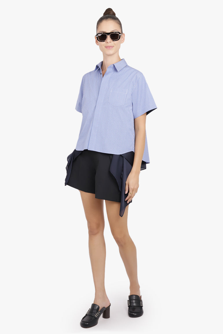 SACAI RTW S/S Stripe Shirt With Drape Panel Detail | Blue/Navy