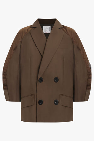 SACAI RTW Suiting X Twill Oversize Double Breast Jacket | Brown
