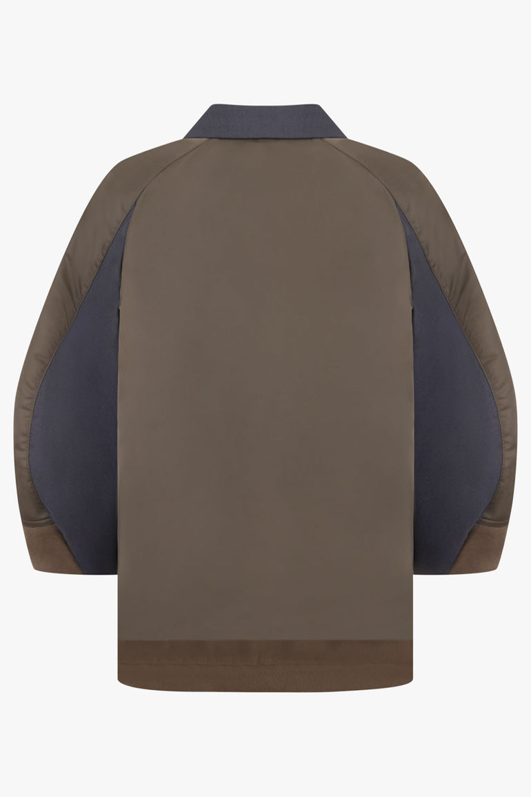 SACAI RTW Suiting X Twill Oversize Double Breast Jacket | Grey/Khaki