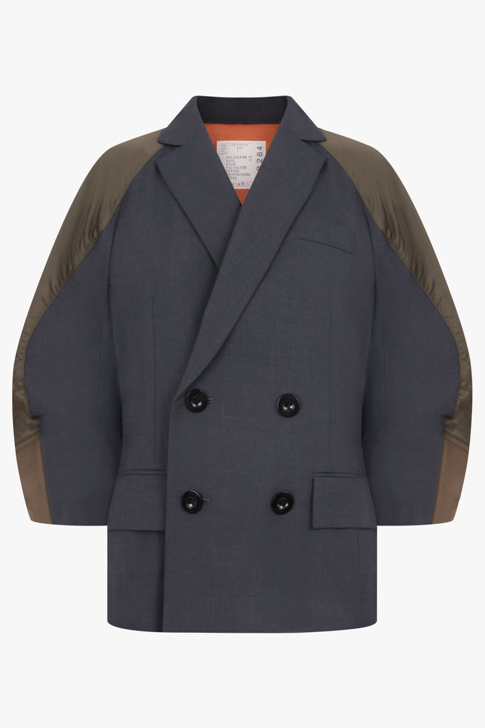SACAI RTW Suiting X Twill Oversize Double Breast Jacket | Grey/Khaki