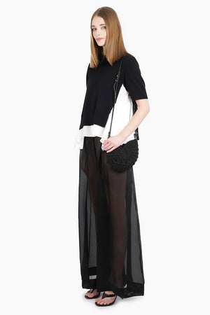 SACAI RTW S/S Knit X Shirt Style Top | Black/Off White