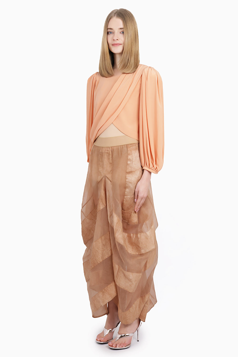 CHLOE RTW Drape Crossover L/S Blouse | Blushy Pink